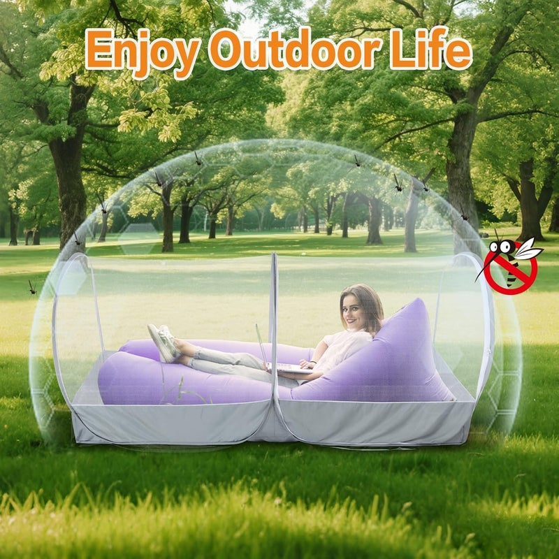 jiangcha Pop Up Mosquito Net for Bed - Portable Mosquito Tent with Dense Mesh - Bed Tent with Easy Fold Durable Mesh for Camping, Travel, Bunk Beds and Home Protection (White Gery) - Image 3